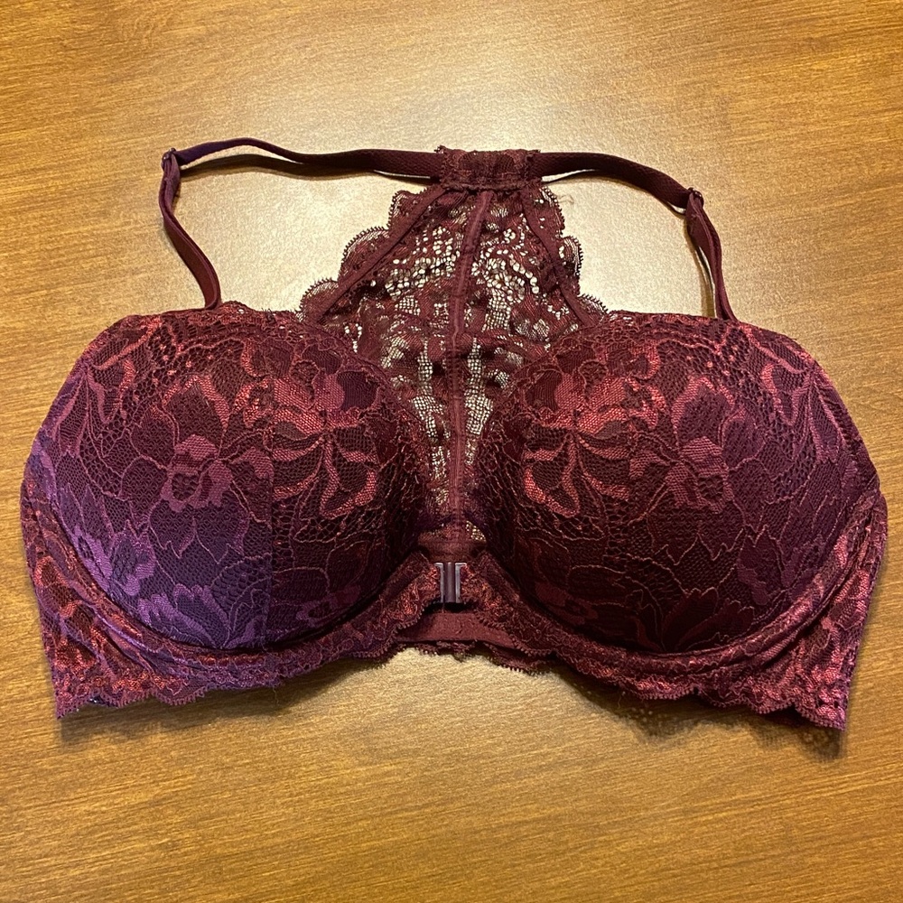 PINK Victorias Secret Lace Push Up Bra 34D Maroon